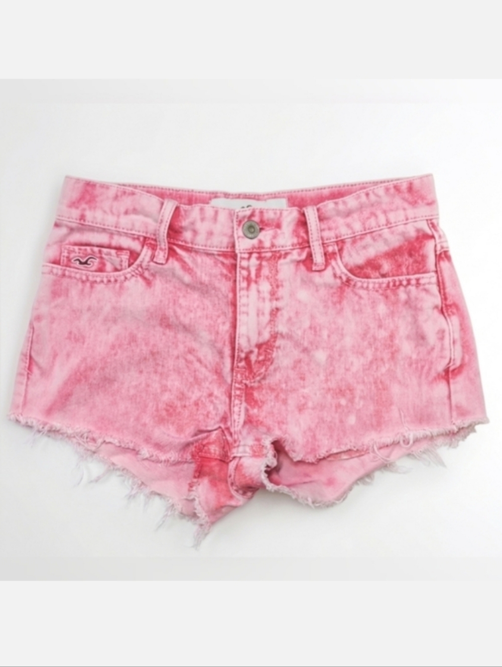 Hollister High-Rise Pink Acid Wash Cut-Off Shorts Denim Mini Womens Size 1 25